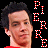 A 48x48 pixel animated buddy icon featuring a repeated image of a person with dark hair and red clothing, flanked by vertical "PIERRE" text in red-and-white checkered lettering on both sides against a black background.