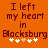 Pixelated orange background with brown text reading "I left my heart in Blacksburg" and five white/pink hearts below, showing animation change between frames.