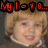 A pixelated image of a child with blonde hair wearing a brown top and white collar, with red text reading "My loy..." in the upper left corner.