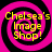 Four identical pink and black spiral patterns with yellow text reading "Chelsea's Image Shop!" arranged in a