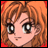 A pixelated anime-style character face with orange hair and large eyes on the left, next to a black background with white text reading "Anime IM" above a stylized signature on the right.