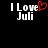 Black background with white pixelated text 'I Love Juli' and a red heart symbol replacing the letter O in Love.