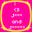 Four identical square icons with rounded corners, each featuring a bright pink background and yellow border containing white pixelated text.