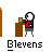 Pixel art character in red jacket and gray pants stands behind brown podium, holding yellow object; text bubbles change across frames.
