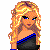 Pixel art contact sheet showing three frames of an animated buddy icon with a blonde woman, her back view, and white high heels on a gray background.
