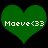 Two identical green heart-shaped icons with white pixelated text 'Moeve<33' on a black background.