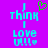 Pixelated cyan text on purple background with green heart symbol above 'think' in left ; right lacks heart symbol