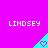 A bright pink background displays six repeated 'LINDSEY' text labels above cyan triangular shapes containing pixelated hearts, with the rightmost triangle partially visible.