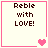 Four identical square with pink borders display "Reble with LOVE!" text and varying heart symbols