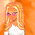 Pixelated 2x2 contact sheet of a female character with blonde hair, white top, dark pants, and white shoes against an orange background showing different body parts across frames.