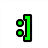 Pixelated icon with two dots and a bracket-like shape, displayed in green on white background.