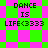 Pixelated text "DANCE IS LIFE<3333" on a green and pink checkered background with diamond-shaped pattern variations.