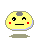 Four pixelated yellow circular faces with gray patches, red cheeks, and black eyes display sequential expressions including neutral, winking, tongue-out, and exclamation marks.