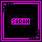 Pixel art icon with pink border and star accents displaying 'SARAH' text on black background, show identical static content