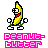 Pixelated banana character with green limbs and white shoes, shown in multiple poses above pink text reading "PEANUT-BUTTER" or "JELLY TIME!!" on gray background.