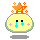 Pixelated character with yellow face, black eyes, blue tears, pink cheeks, orange star on head, and small orange sparkles above.