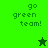 Green-themed pixel art icon with 'go green team!' text and a star symbol, featuring two distinct color variations of the background.