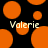 Black background with scattered orange circles and the name 'Valerie' in light gray text repeated twice.