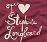 Pixelated icon with maroon background, white stylized text, and a light green heart symbol above the text.