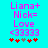 Pixelated text and symbols on cyan background with animated heart sequence.