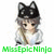 Pixelated anime-style character with black cat ears, long brown hair, and a white top, with green text below reading 'MissEpicNinja'.