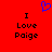 Red background with blue pixelated heart above black text reading "I Love Paige" in two identical vertical