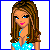 Animated contact sheet showing a pixelated cartoon woman in blue swimsuit with changing facial expressions and sequential text overlays across 12 frames.