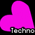 Four heart-shaped icons in pink, red, green, and purple with white text reading "Techno" below each on a black background.