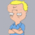 Pixelated cartoon character with blonde hair and blue shirt, arms crossed, in three sequential poses showing head movement from left to right.