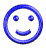 Blue circular outline with white face, two round eyes, and a curved smile; animation shows the circle's shape changing from full to oval to flat while maintaining facial features.