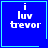Blue square with cyan border contains white pixelated text 'i luv bevor' and two small symbols in bottom-right corners.