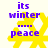Yellow snowflake-shaped icon with purple text 'its winter .... peace' on a light background, showing animation frames with varying snowflake detail.