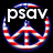 Animated peace symbol with red, white, and blue stripes on black background; text "psav" appears in top-left corner of first frame.