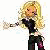 Pixelated character with long blonde hair in a black crop top and dark pants, arm extended right, next to pink text reading 'Always Dance... Forever' on white background.