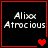 Four pixelated display "Alixx Atrocious" text with red heart symbols changing from one to two to three to two hearts