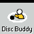 Yellow cartoon figure with white head holding black disc in various poses across three of icons