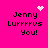 A bright pink background displays four identical text blocks reading "Jenny Lurrrrvs You!" with pixelated heart and star animations above each block.