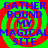 A static image with four identical arranged in a , each containing blue text over red and green spiral backgrounds