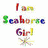 A colorful pixelated image with text 'I am Seahorse Girl' and a yellow seahorse holding green seaweed on white background.