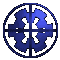 A circular blue icon with a white star-like center and dark blue gear-shaped segments, rotating through showing different segment positions