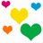 Pixelated hearts in pink, blue, yellow, orange, and green surround bold red text reading "I LOVE MY FRIENDS SO MUCH" on a white background.