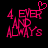 Pixelated pink text and symbols on black background, with a heart symbol above 'EVER' in the first frame.