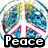 Animated peace sign icon with blue and red patterned sections, heart tattoo, and yellow smiley face with tongue, each labeled with text.