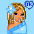 Pixel art contact sheet showing multiple frames of an animated AIM buddy icon featuring a cartoon woman with blonde hair, blue flower accessory, and various poses alongside text elements like "drop it", "like it's hot", and repeated "TK" heart icons on light blue background.