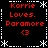 Red text on black background with white decorative borders, displaying "Korrie Loves. Paramore <3" in four identical quadrants arranged in a pattern