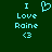 Pixelated cyan text and symbols on dark green background with one version showing a heart symbol replacing the 'I' in 'I Love Raine'.