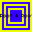 Four identical square arranged in a , each containing nested blue and yellow squares with pixelated text reading "Root 4 Roo" across the middle