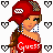 Pixel art contact sheet showing multiple frames of an animated buddy icon with a female character in red attire, heart motifs, and text elements including 'puerto rico' and 'sexy'.