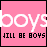 pink squares with black borders, each containing repeated white 'boys' text and varying black 'I'll be boys' phrases