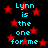 Black background with red stars and cyan text repeating 'Lynn is the one for me' in a pattern